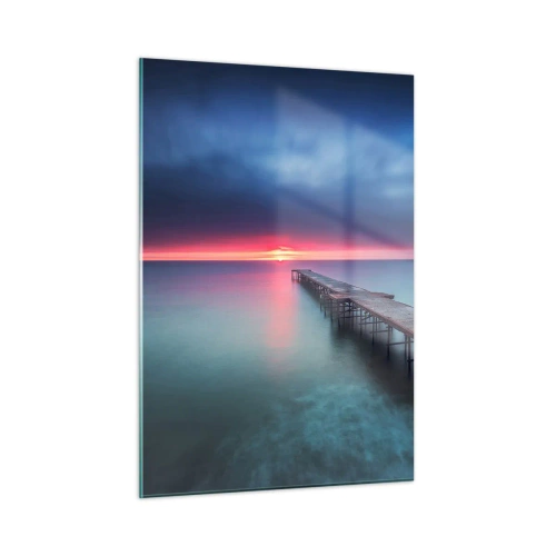 Glasbild - Bild auf glas - Pier, der in Richtung untergehender Sonne führt - 50x70cm - Zwischen Himmel und Erde - Moderne Wanddekoration für Wohnzimmer und Schlafzimmer ARTTOR