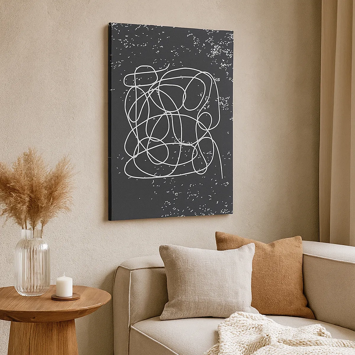 Bild auf Leinwand - Leinwandbild - Abstrakte Linie auf schwarzem Hintergrund mit feinen Details - 50x70cm - Wandernde, umherschweifende Gedanken - Moderne Wanddekoration für Wohnzimmer und Schlafzimmer ARTTOR