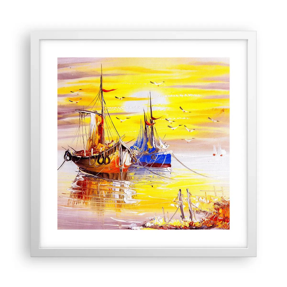 Poster in einem weißen Rahmen - Eine wohlverdiente Pause im Hafen - 40x40 cm