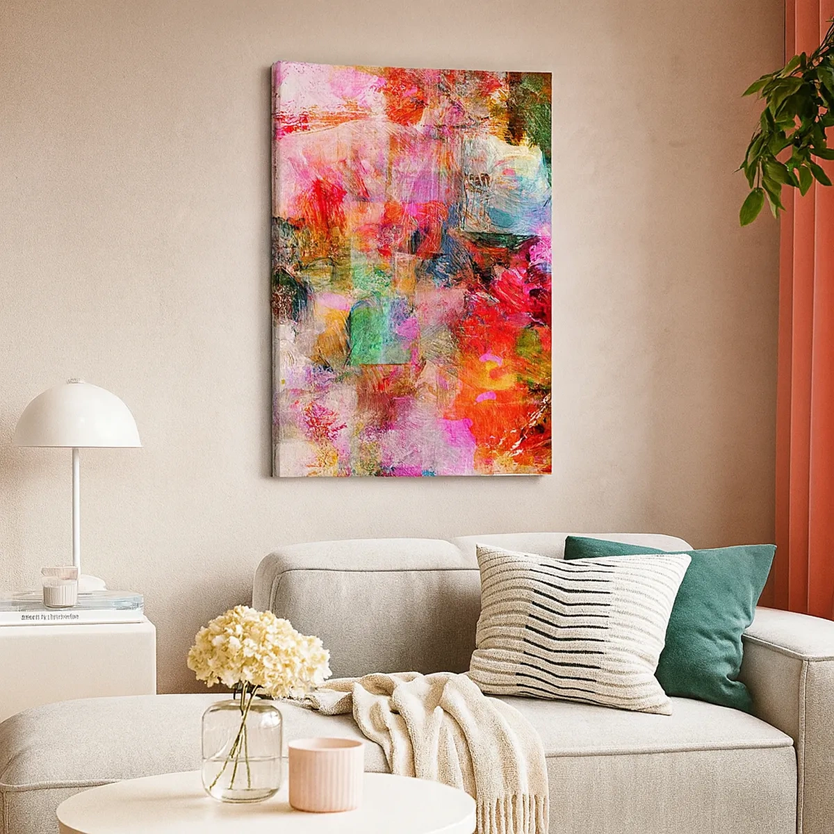 Bild auf Leinwand - Leinwandbild - Eine abstrakte Komposition mit dominanten Rosa- und Rottönen. - 50x70cm - Eine Reise durch die Rosen - Moderne Wanddekoration für Wohnzimmer und Schlafzimmer ARTTOR