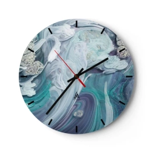 Wanduhr - Glasuhr - Eine abstrakte Komposition in Blau- und Türkistönen mit Glitzer. - 30x30cm - Strömungen von Himmelblau - Moderne Wanddekoration für Wohnzimmer, Küche und Schlafzimmer ARTTOR