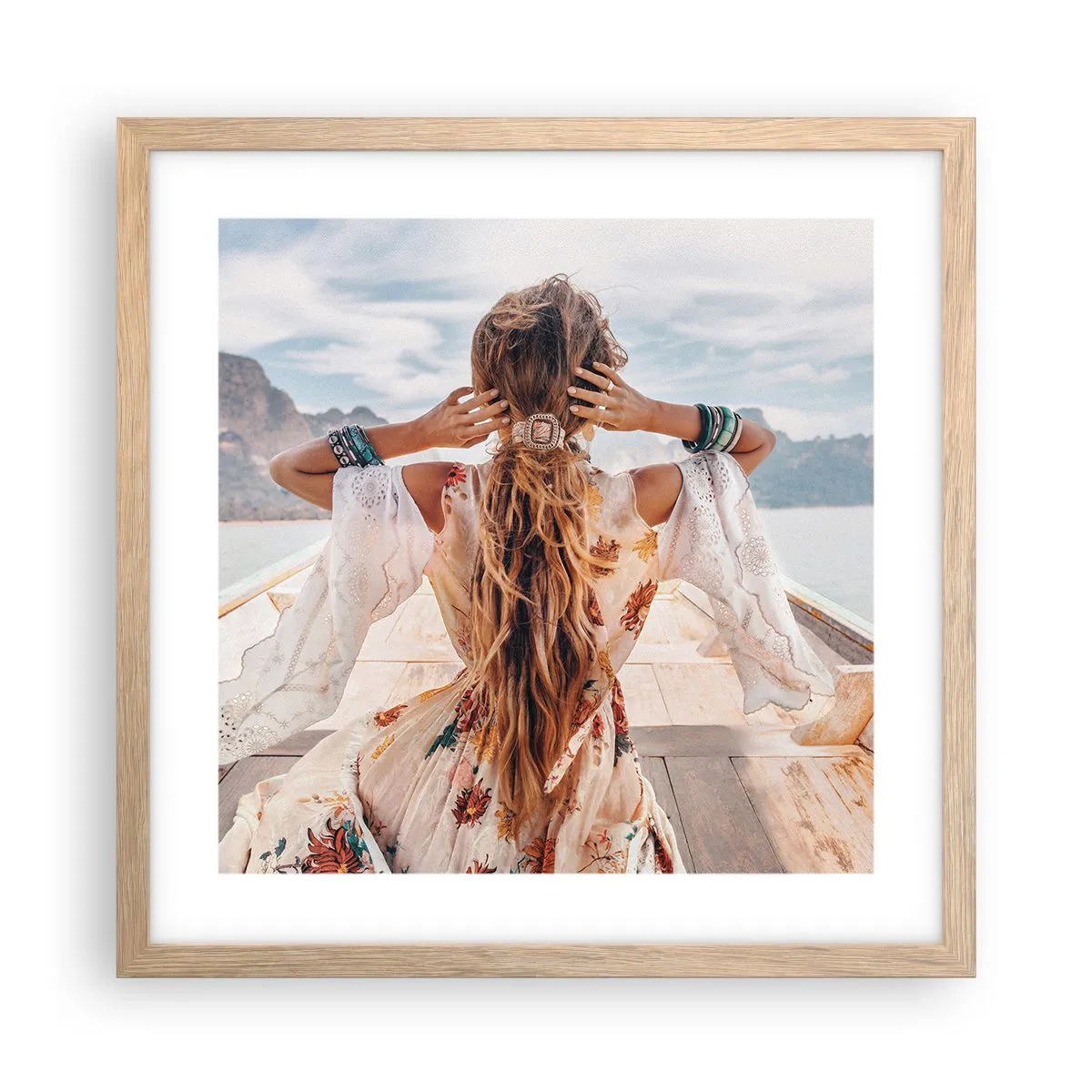 Poster in einem Rahmen aus heller Eiche - Auf dem Weg zum Glück - 40x40 cm