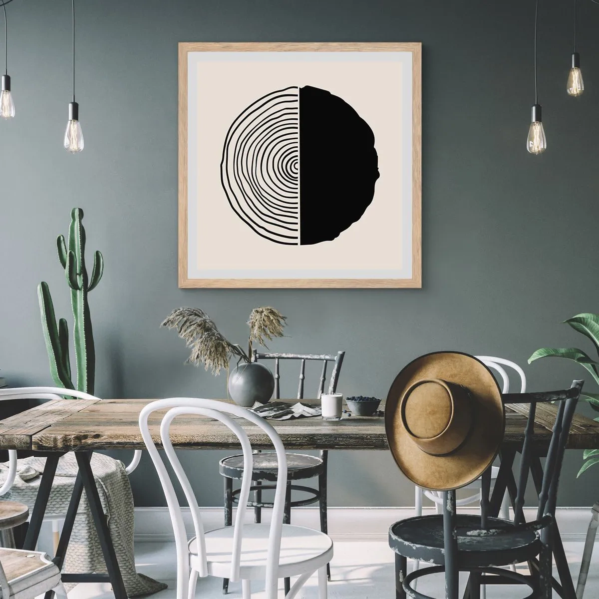 Poster in einem Rahmen aus heller Eiche - Halb und halb - 60x60 cm