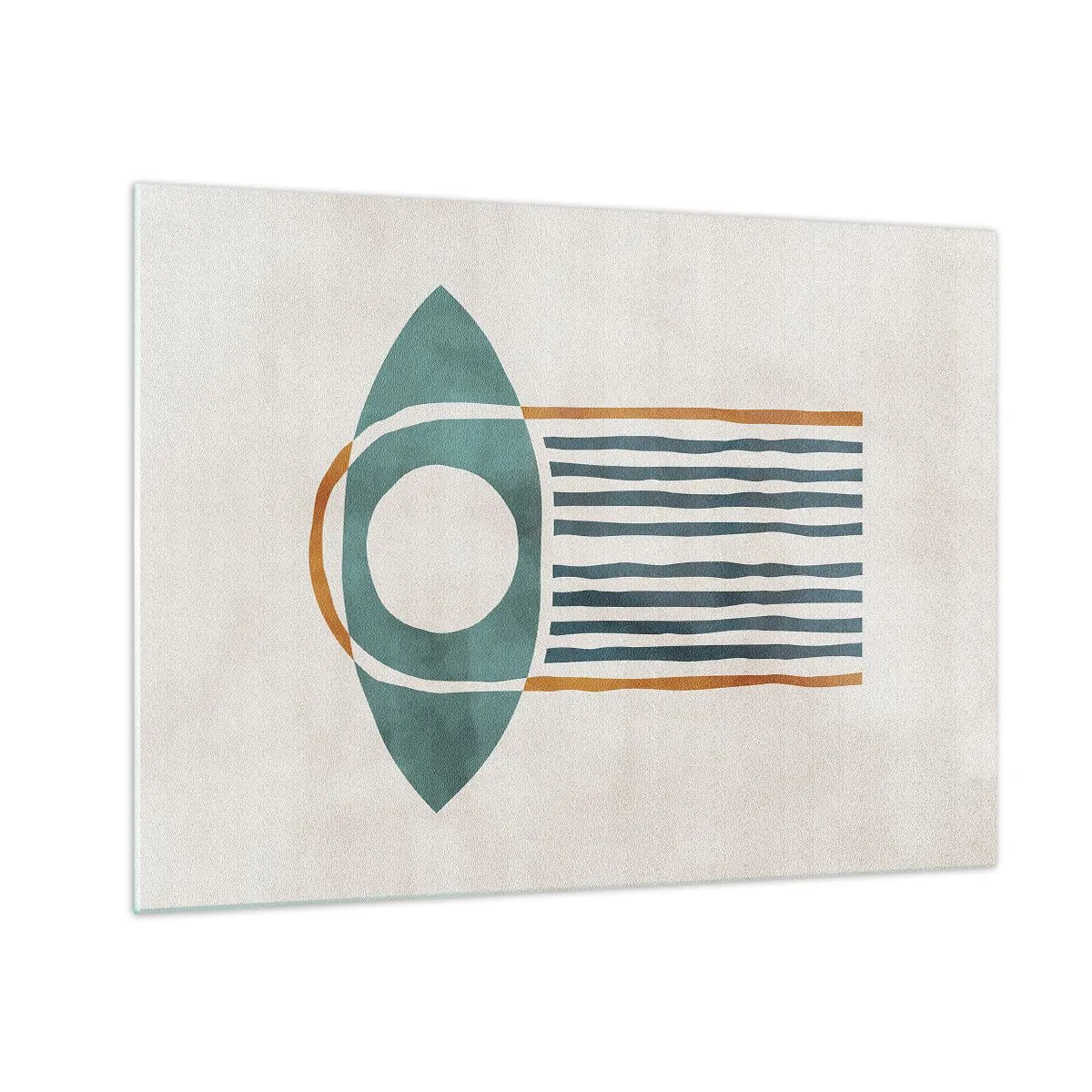 Glasbild - Bild auf glas - Geometrische Form mit einem Kreis und Linien in Grün- und Rottönen. - 70x50cm - Zeichen und Rituale - Moderne Wanddekoration für Wohnzimmer und Schlafzimmer ARTTOR