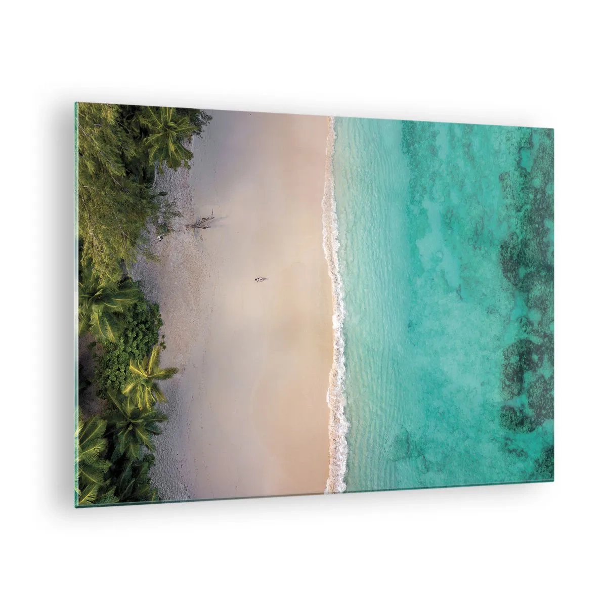 Glasbild - Bild auf glas - Luftaufnahme eines tropischen Strandes und des türkisfarbenen Meeres - 70x50cm - Paradiesstrand - Moderne Wanddekoration für Wohnzimmer und Schlafzimmer ARTTOR