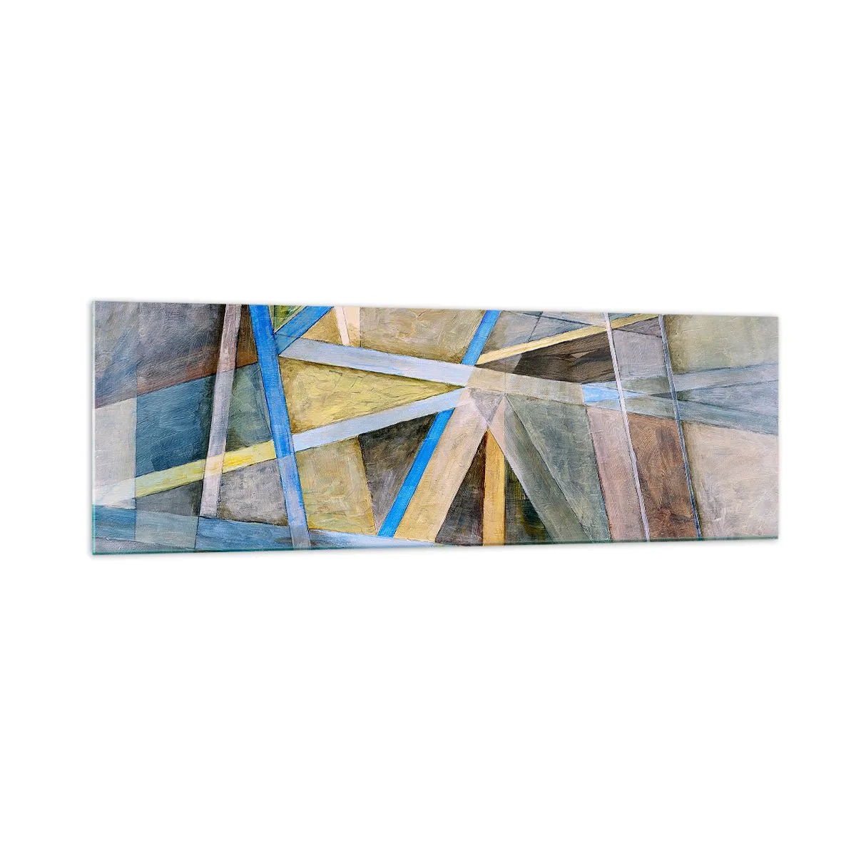 Glasbild - Bild auf glas - Geometrische Komposition mit hellen und blauen Linien - 160x50cm - Gerade oder diagonal? - Moderne Wanddekoration für Wohnzimmer und Schlafzimmer ARTTOR
