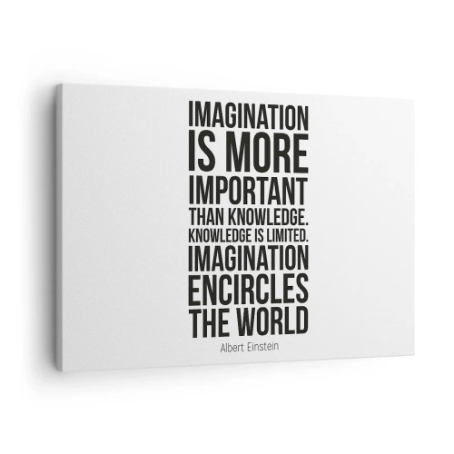 Bild auf Leinwand - Leinwandbild - Inspirierendes Zitat auf weißem Hintergrund in schwarzer Schrift - 70x50cm - Einstein über die Kraft der Vorstellungskraft - Moderne Wanddekoration für Wohnzimmer und Schlafzimmer ARTTOR