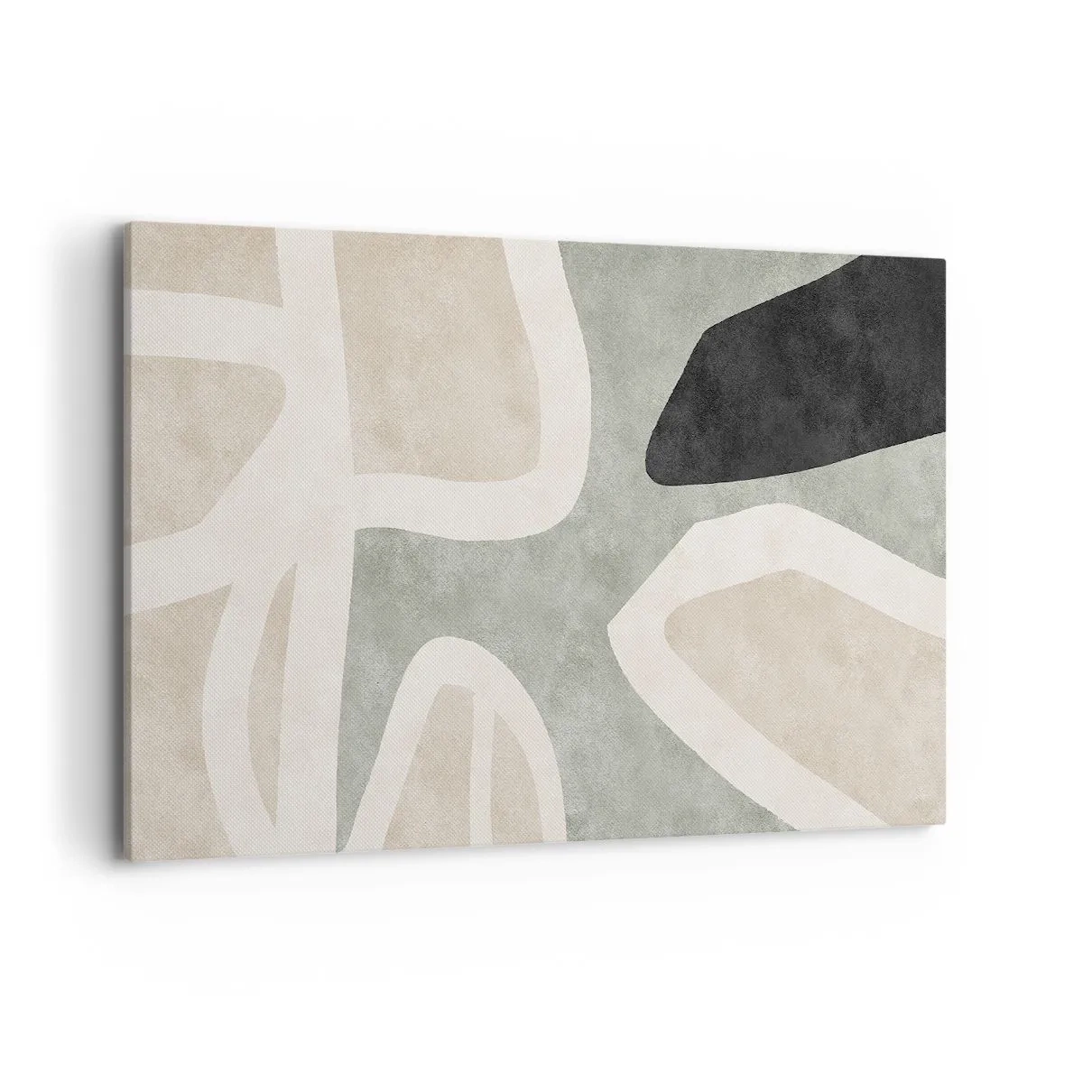 Bild auf Leinwand - Leinwandbild - Abstrakte Formen in gedämpften Farben - 120x80cm - Komposition mit schwarzem Motiv - Moderne Wanddekoration für Wohnzimmer und Schlafzimmer ARTTOR
