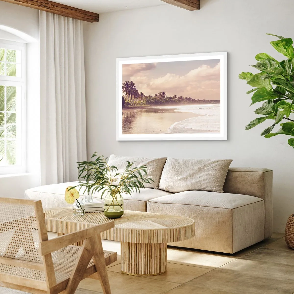 Poster in einem weißen Rahmen - Die Liebkosung der Wellen - 70x50 cm