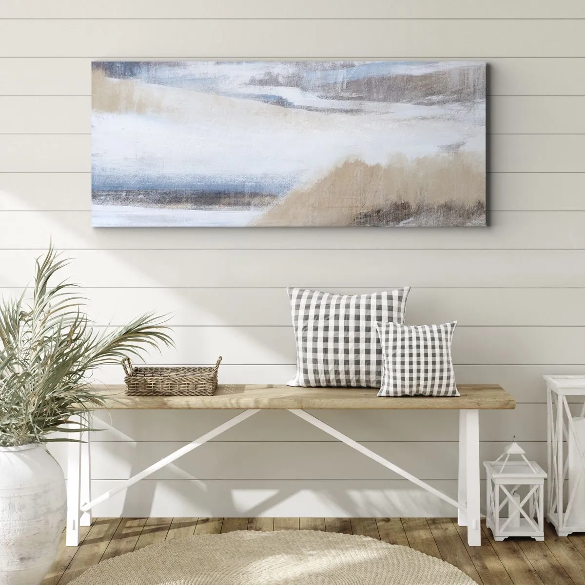 Bild auf Leinwand - Leinwandbild - Abstrakte Winterlandschaft in Weiß- und Blautönen - 140x50cm - Winterkomposition - Moderne Wanddekoration für Wohnzimmer und Schlafzimmer ARTTOR