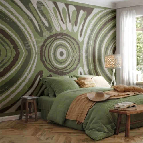 Fototapete Premium Sand - Grüne Abstraktion mit konzentrischen und radialen Mustern - 100x70cm - Explosion von Emotionen - Moderne Wanddekoration für Wohnzimmer und Schlafzimmer ARTTOR