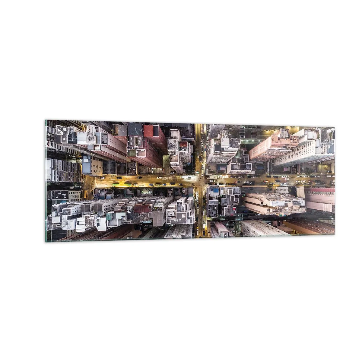 Glasbild - Bild auf glas - Eine Stadt voller Wolkenkratzer aus der Vogelperspektive - 140x50cm - Grüße aus Hongkong - Moderne Wanddekoration für Wohnzimmer und Schlafzimmer ARTTOR