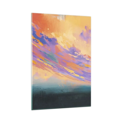 Glasbild - Bild auf glas - Eine dynamische Szene mit Figuren vor einem farbenfrohen Sonnenuntergangshimmel - 80x120cm - Die Anziehungskraft - Moderne Wanddekoration für Wohnzimmer und Schlafzimmer ARTTOR