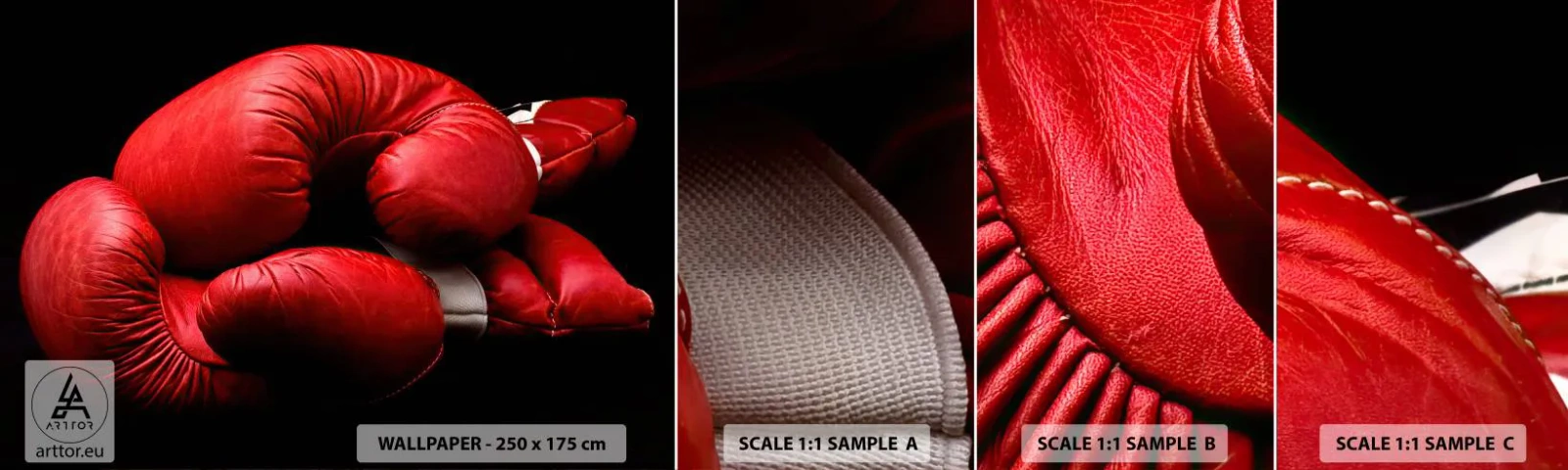 Fototapetenmuster Standard Eco - Die Emotionen des Kampfes liegen hinter uns - Sport, Kasten, Boxhandschuhe - 100x30 cm