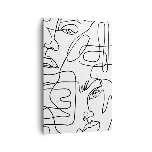 Bild auf Leinwand - Leinwandbild - Eine minimalistische Zeichnung eines Gesichts mit Linien auf hellem Hintergrund. - 80x120cm - In verworrenen Gefühlen - Moderne Wanddekoration für Wohnzimmer und Schlafzimmer ARTTOR