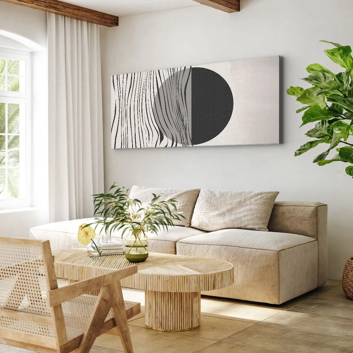 Bild auf Leinwand - Leinwandbild - Abstrakte Linien und geometrische Formen in gedeckten Farben - 160x50cm - Halbe Komposition - Moderne Wanddekoration für Wohnzimmer und Schlafzimmer ARTTOR
