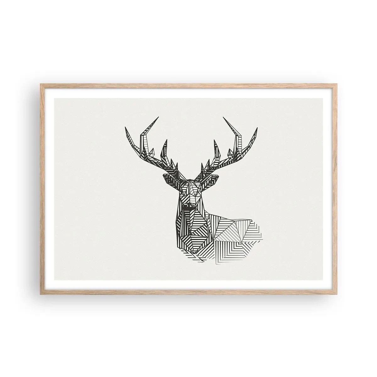 Poster in einem Rahmen aus heller Eiche - Ein Hirsch im kubistischen Stil - 100x70 cm