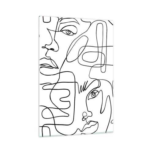 Glasbild - Bild auf glas - Eine minimalistische Zeichnung eines Gesichts mit Linien auf hellem Hintergrund. - 80x120cm - In verworrenen Gefühlen - Moderne Wanddekoration für Wohnzimmer und Schlafzimmer ARTTOR