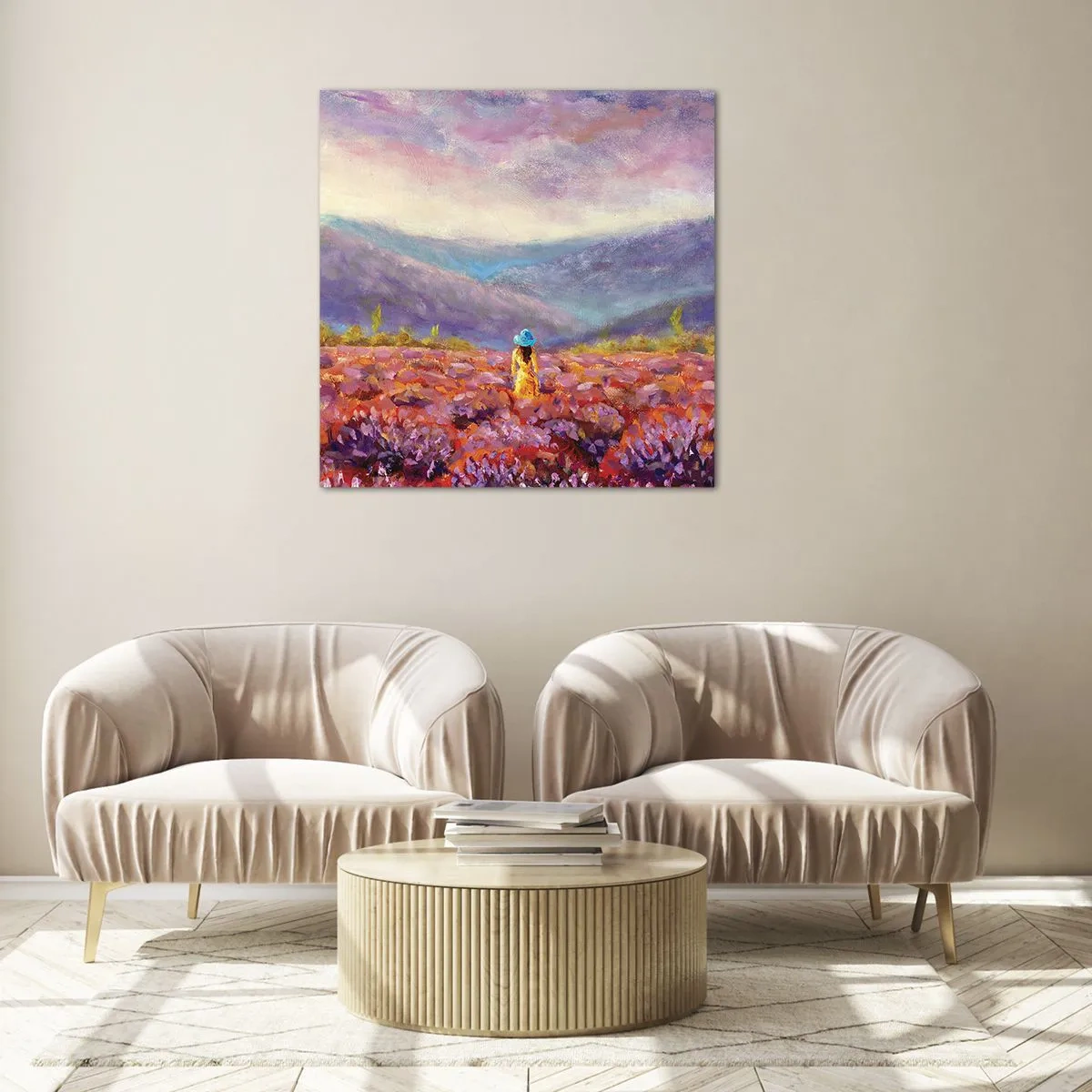 Glasbild - Bild auf glas - In einer Lavendelwelt - 70x70 cm