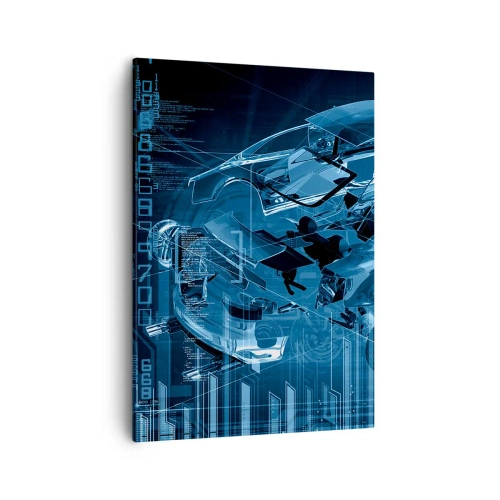 Bild auf Leinwand - Leinwandbild - Eine moderne technische Zeichnung eines Autos mit Strukturelementen - 50x70cm - Technische Anatomie - Moderne Wanddekoration für Wohnzimmer und Schlafzimmer ARTTOR