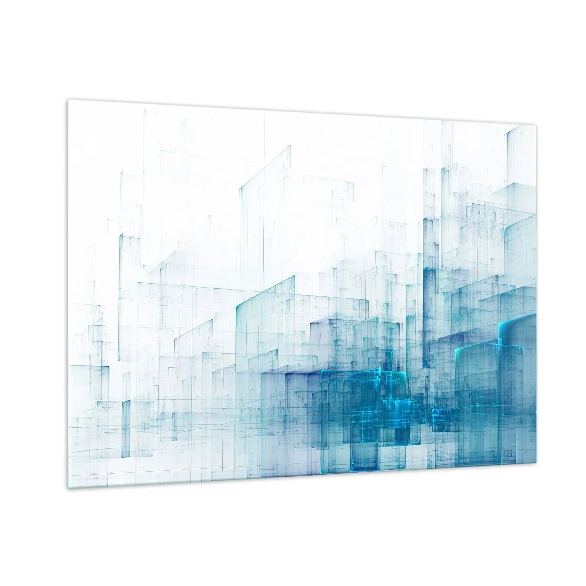 Glasbild - Bild auf glas - Abstrakte geometrische Komposition in Blautönen - 100x70cm - Wie der Raum wgeschaffen urde - Moderne Wanddekoration für Wohnzimmer und Schlafzimmer ARTTOR