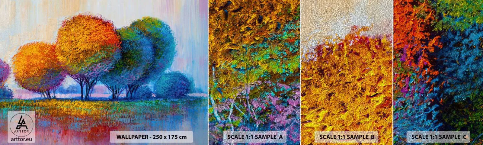 Fototapeten Muster Premium Sand - Ein Haufen leuchtender Farben - Abstraktion, Landschaft, Bäume - 100x30 cm