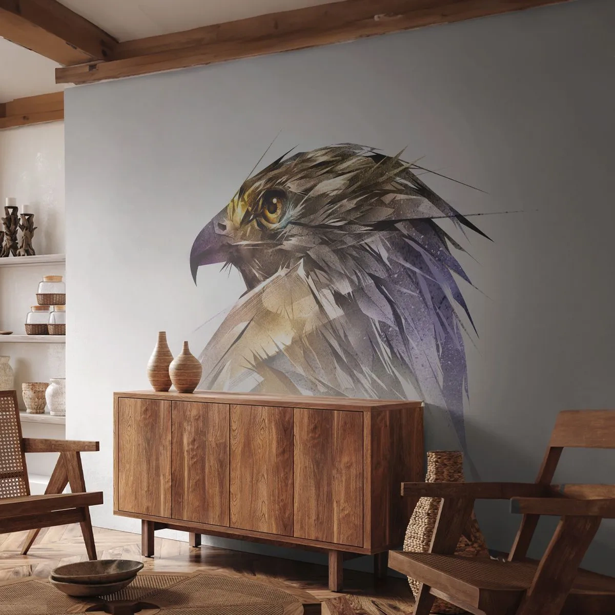 Fototapete Standard Eco - Porträt eines Kriegers - Abstraktion, Adler, Vogel - 450x315 cm