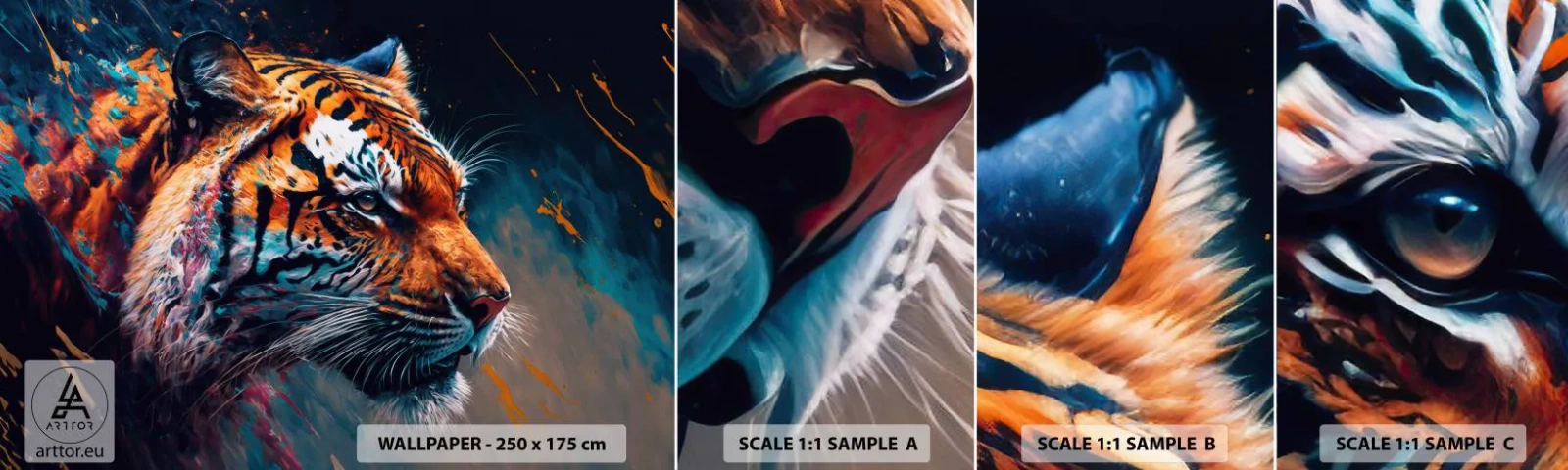 Fototapetenmuster Standard Eco - Wilde Schönheit - Tiger, Bunt, Tier - 100x30 cm