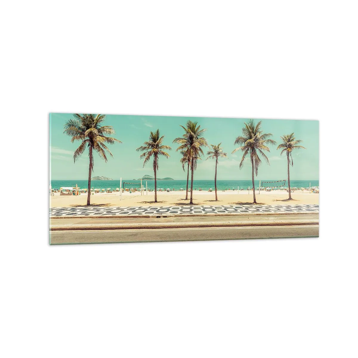 Glasbild - Bild auf glas - Palmen am Strand mit Blick auf das Meer und den blauen Himmel - 120x50cm - Beim Bewachen des Strandes - Moderne Wanddekoration für Wohnzimmer und Schlafzimmer ARTTOR