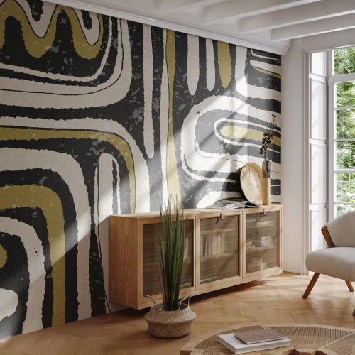 Fototapete Premium Canvas - Abstraktes Muster in Schwarz, Weiß und Gold - 100x70cm - Komposition: Straßen und Gassen - Moderne Wanddekoration für Wohnzimmer und Schlafzimmer ARTTOR