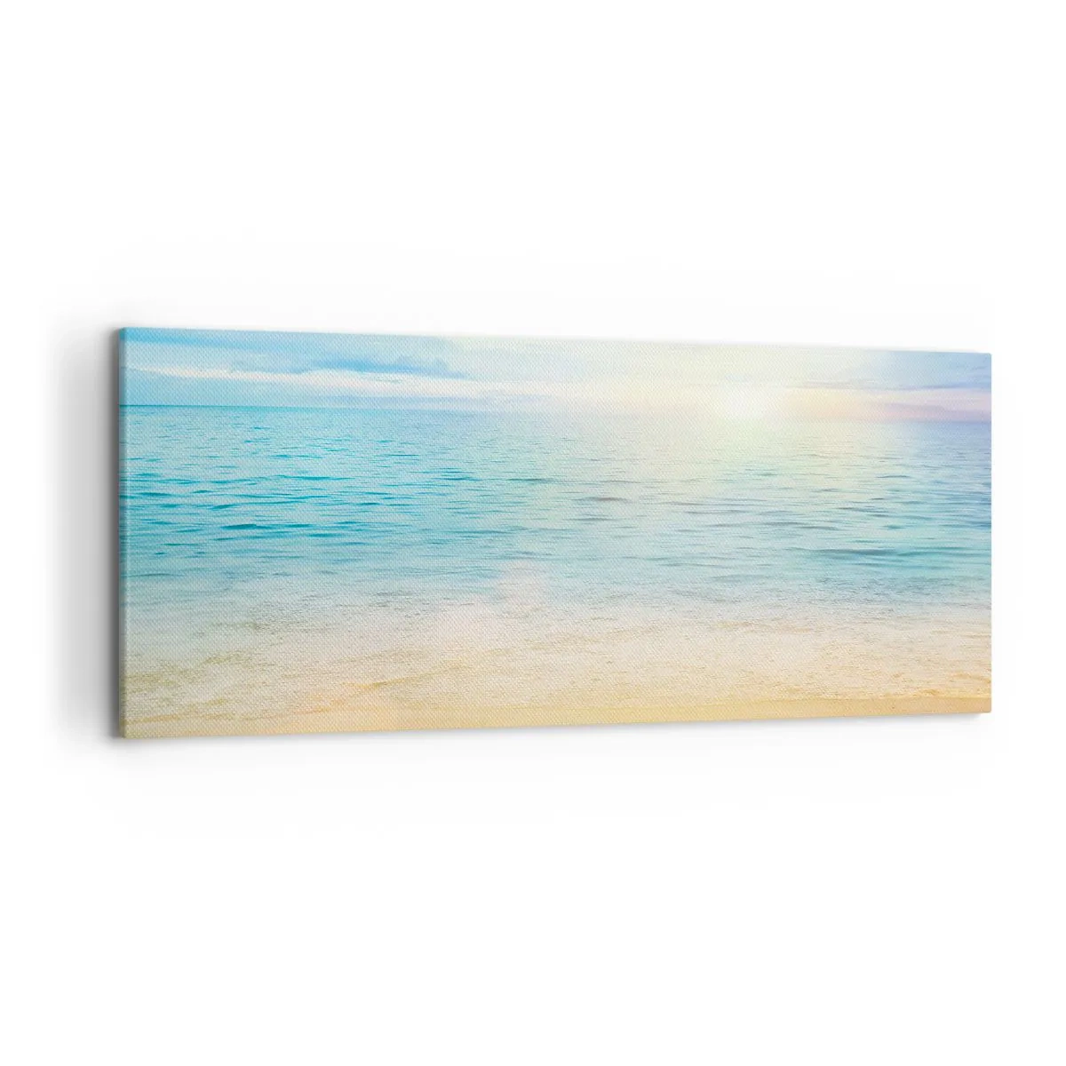 Bild auf Leinwand - Leinwandbild - Ein Strand mit türkisfarbenem Meer und klarem Himmel - 120x50cm - Großes Blau - Moderne Wanddekoration für Wohnzimmer und Schlafzimmer ARTTOR
