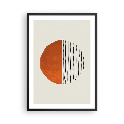 Poster in einem schwarzem Rahmen - Abstrakter Kreis mit orangefarbener und linearer Hälfte - 50x70cm - Im japanischen Klima - Moderne Wanddekoration für Wohnzimmer und Schlafzimmer ARTTOR