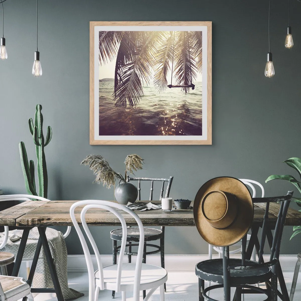 Poster in einem Rahmen aus heller Eiche - Sie können nach Belieben in den Wolken schwingen - 60x60 cm