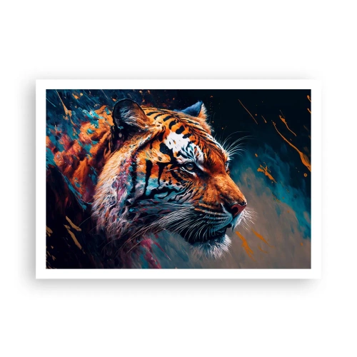 Poster - Portrait eines Tigers in dynamischen, abstrakten Farben - 100x70cm - Wilde Schönheit - Moderne Wanddekoration für Wohnzimmer und Schlafzimmer ARTTOR