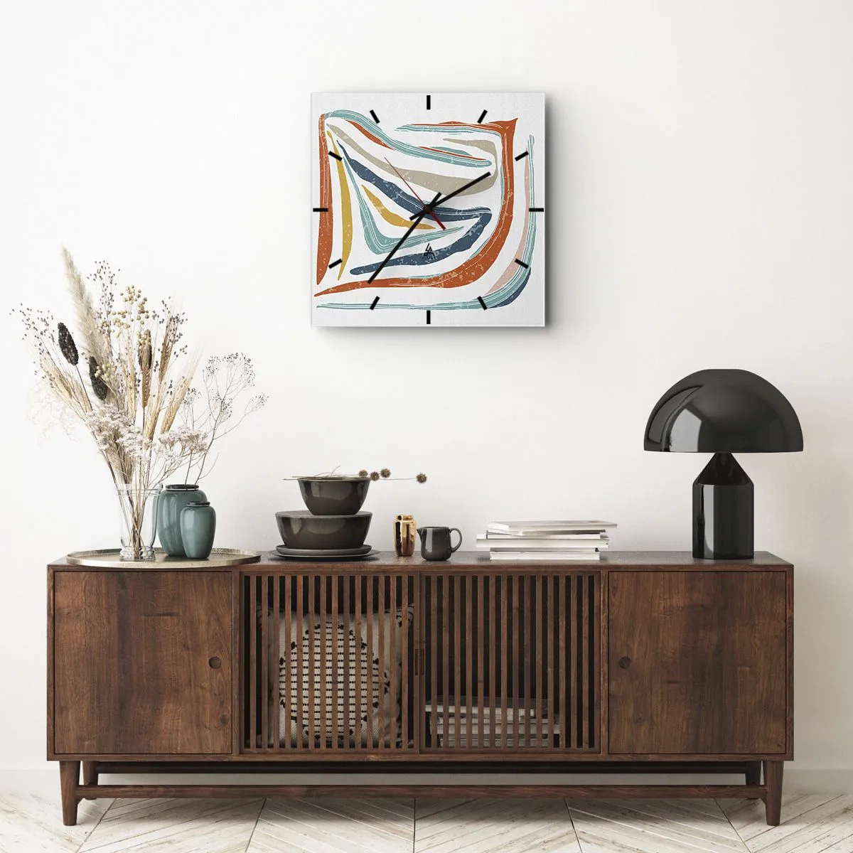 Wanduhr - Glasuhr - Abstraktion mit einem freundlichen Lächeln - 40x40 cm