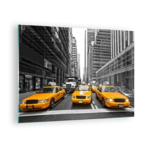 Glasbild - Bild auf glas - Gelbe Taxis auf den Straßen von New York - 70x50cm - Wir färben die Stadt - Moderne Wanddekoration für Wohnzimmer und Schlafzimmer ARTTOR
