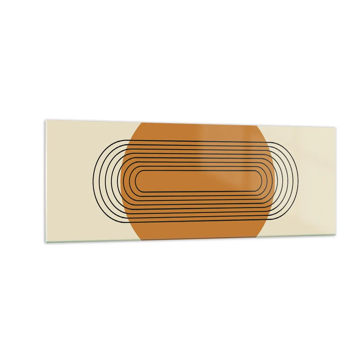 Glasbild - Bild auf glas - Geometrisches Muster mit orangefarbenen Kreisen und Linien - 140x50cm - Perfekter Plan - Moderne Wanddekoration für Wohnzimmer und Schlafzimmer ARTTOR