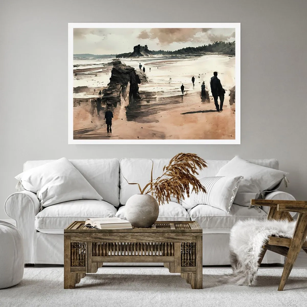 Poster - Strandspaziergänger in friedlicher Landschaft - 100x70cm - Einberufen - Moderne Wanddekoration für Wohnzimmer und Schlafzimmer ARTTOR