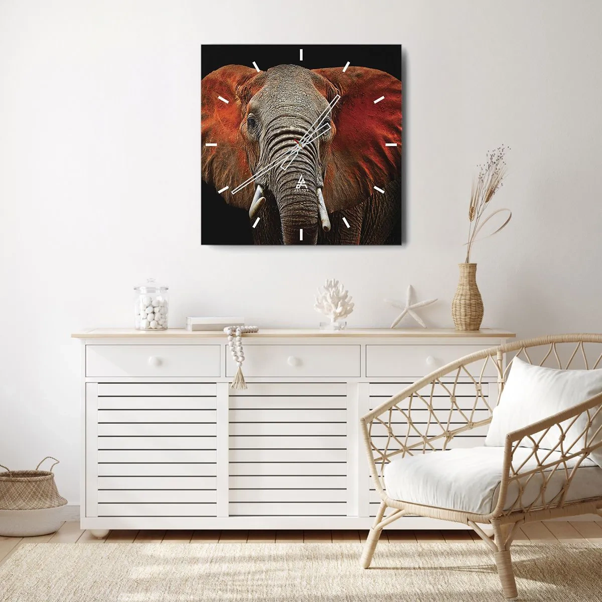 Wanduhr - Glasuhr - Porträt eines Elefanten auf schwarzem Hintergrund - 30x30cm - Ich bin wild und du? - Moderne Wanddekoration für Wohnzimmer und Schlafzimmer ARTTOR