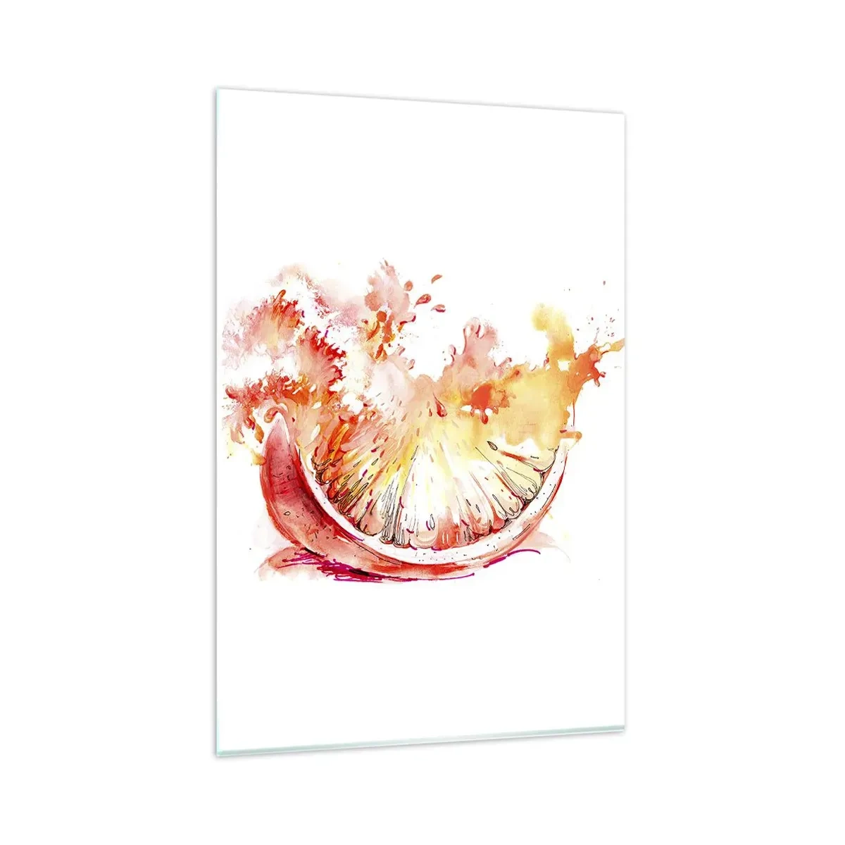 Glasbild - Bild auf glas - Eine Aquarellscheibe Grapefruit in leuchtenden Farben - 80x120cm - Saftige Erfrischung - Moderne Wanddekoration für Wohnzimmer und Schlafzimmer ARTTOR