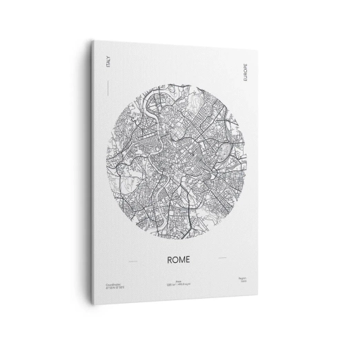Bild auf Leinwand - Leinwandbild - Eine Karte von Rom im minimalistischen Schwarz-Weiß-Stil - 50x70cm - Anatomie von Rom - Moderne Wanddekoration für Wohnzimmer und Schlafzimmer ARTTOR