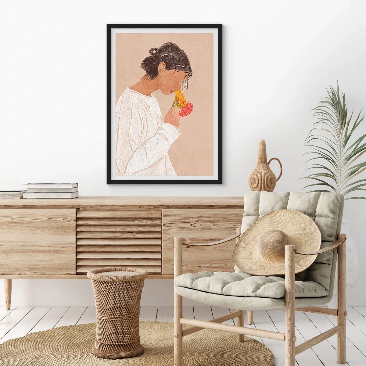 Poster in einem schwarzem Rahmen - Mädchen und Blumen - 40x50 cm