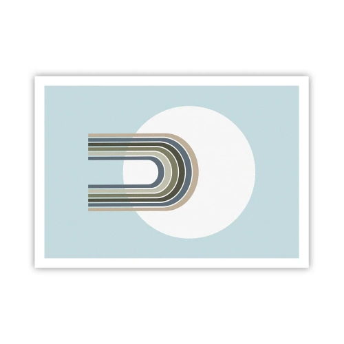 Poster - Eine minimalistische Komposition mit einem Kreis und Linien auf pastellfarbenem Hintergrund. - 100x70cm - Unwiderstehliche Anziehungskraft - Moderne Wanddekoration für Wohnzimmer und Schlafzimmer ARTTOR