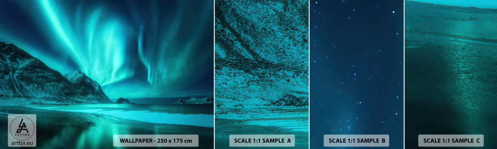 Fototapetenmuster Standard Eco - Wunder des Nordens - Landschaft, Nordpol, Nordlichter - 100x30 cm