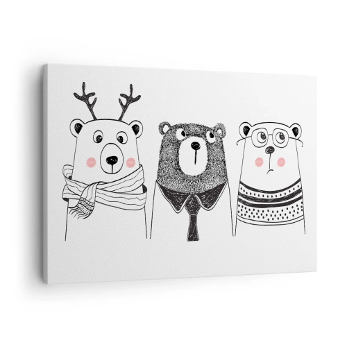Bild auf Leinwand - Leinwandbild - Drei lustige Bären im minimalistischen Stil - 70x50cm - Teddybär, Teddybär und Bär - Moderne Wanddekoration für Wohnzimmer und Schlafzimmer ARTTOR