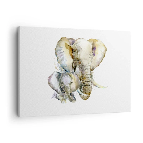 Bild auf Leinwand - Leinwandbild - Aquarell-Elefanten in dezenten Farben - 70x50cm - Mama ist kein Zuhause - Moderne Wanddekoration für Wohnzimmer und Schlafzimmer ARTTOR