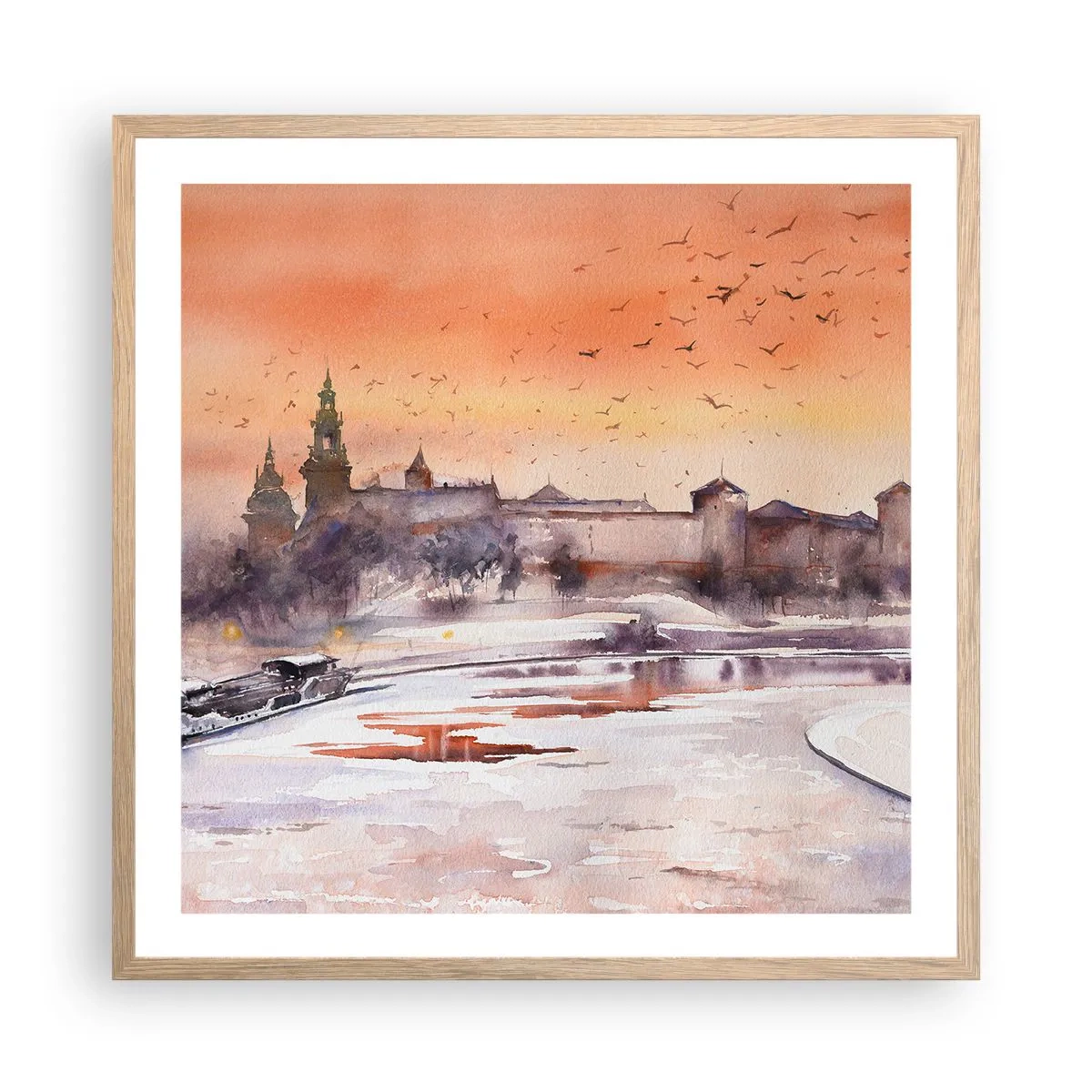 Poster in einem Rahmen aus heller Eiche - Königlicher Sonnenuntergang - 60x60 cm