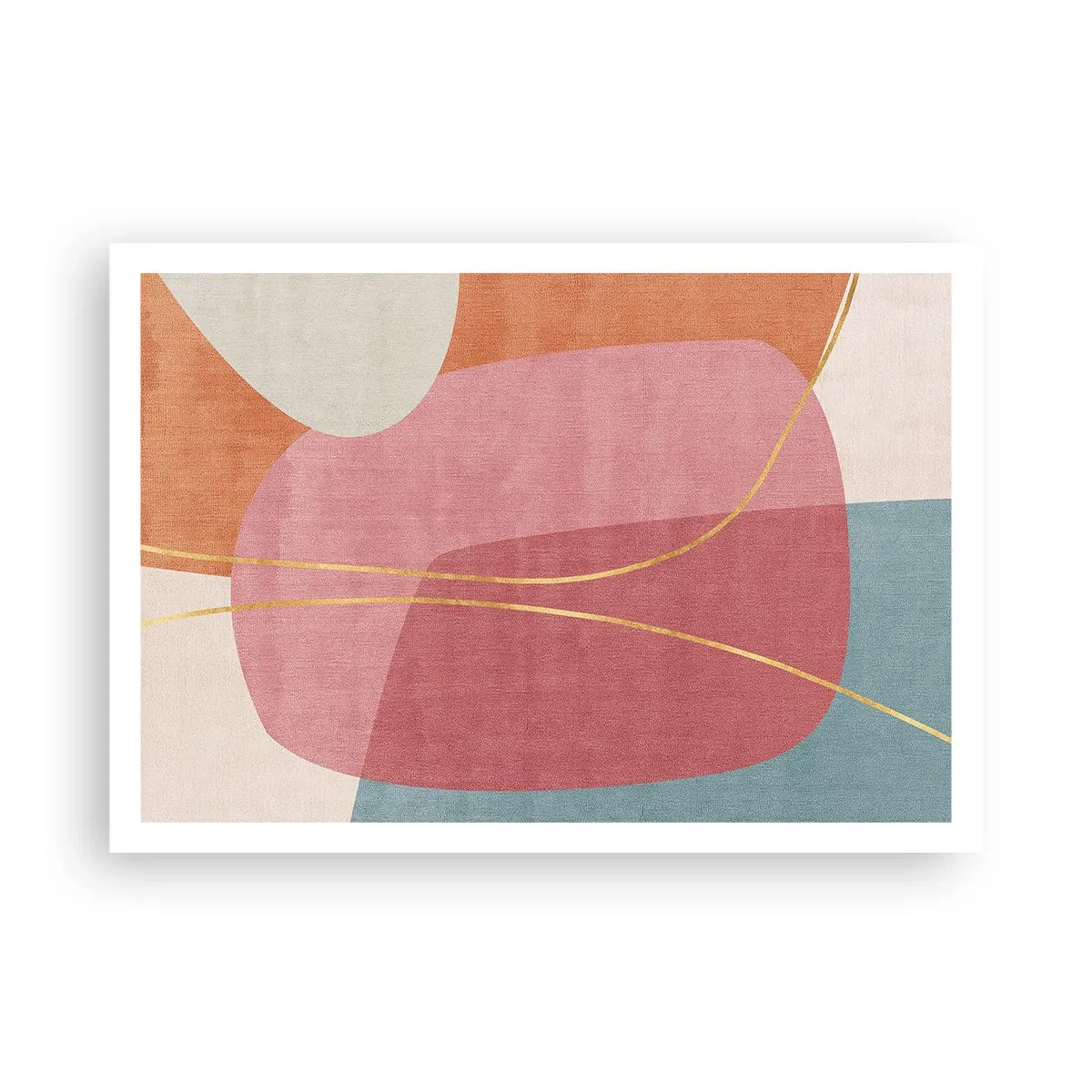 Poster - Abstrakte Formen in Pastellfarben mit zarten Linien - 100x70cm - Pastellkomposition mit Goldfaden - Moderne Wanddekoration für Wohnzimmer und Schlafzimmer ARTTOR