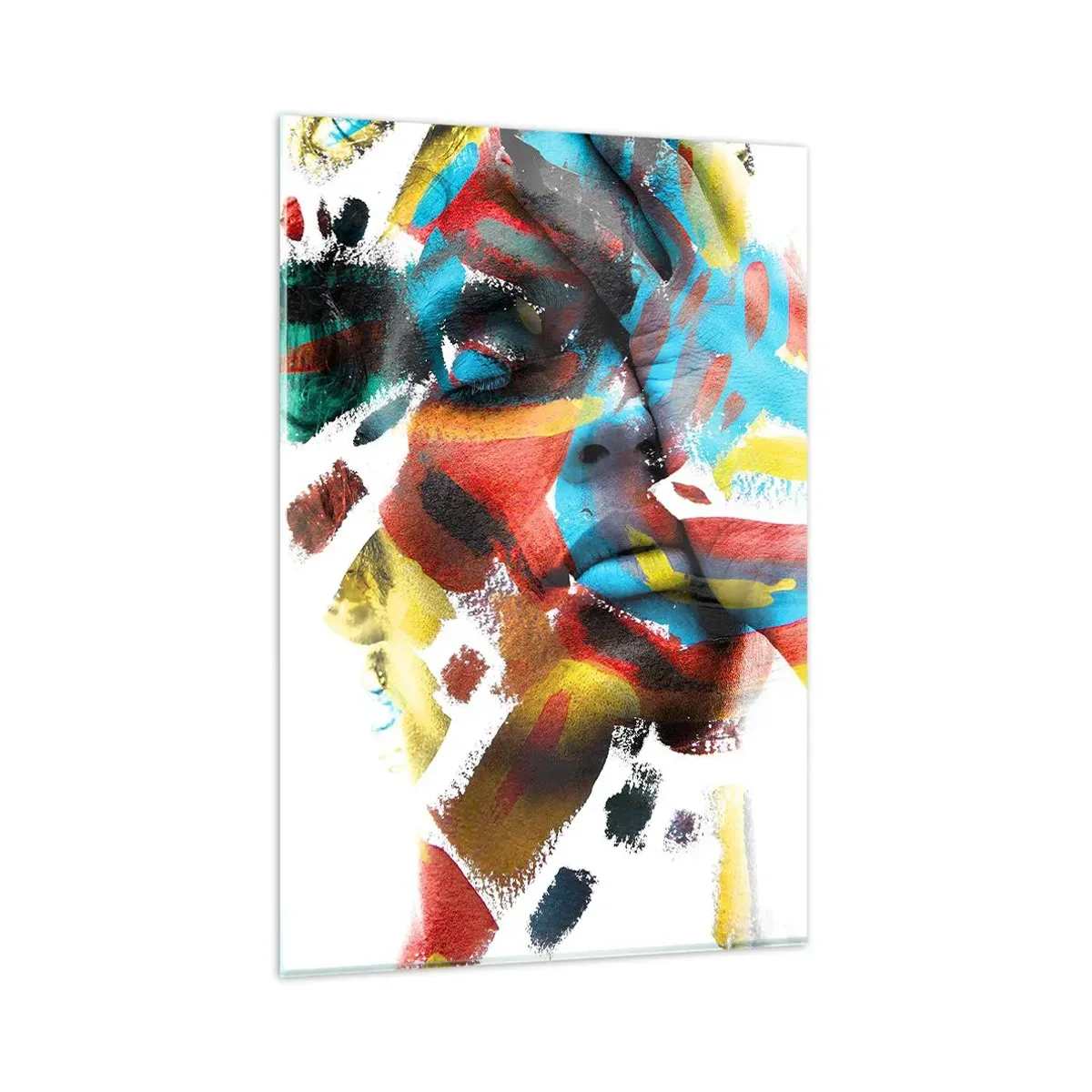 Glasbild - Bild auf glas - Abstraktes Porträt in lebendigen Farben - 80x120cm - Eine bunte Persönlichkeit - Moderne Wanddekoration für Wohnzimmer und Schlafzimmer ARTTOR