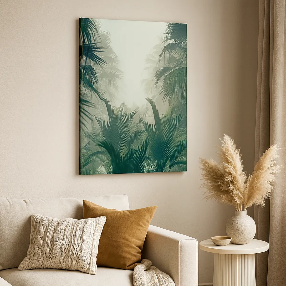 Bild auf Leinwand - Leinwandbild - Tropische Vegetation im dichten Regenwaldnebel - 50x70cm - Tropisches Geheimnis - Moderne Wanddekoration für Wohnzimmer und Schlafzimmer ARTTOR